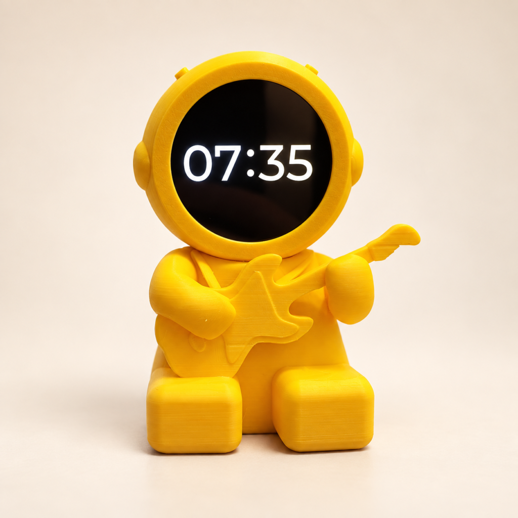 Studio visualization of the yellow robot displaying the time 07:35